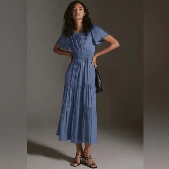 Anthropologie The Somerset Maxi Dress Lumensilk Edition Dusty Blue Size XS - Picture 1 of 16